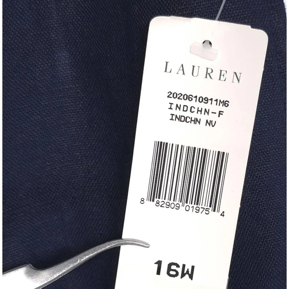 LAUREN RALPH LAUREN‎ New Women’s Pants 16W Navy 100% LINEN Trousers Wide Leg